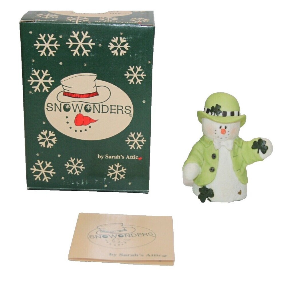 Sarah's Attic Snowonders Snowman March Lucky 6402 St Patrick's Day Clovers 3"